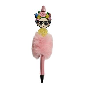 Frida Kahlo Custom Fur Ballpoint Twist Pen Focal Bead Pink